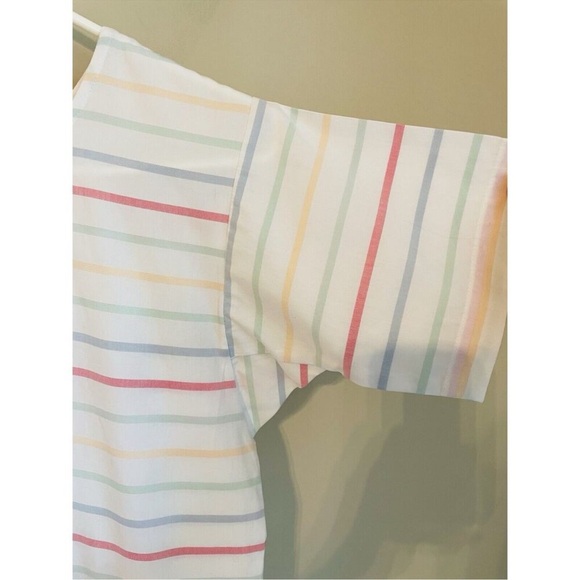 LAKE Size S Parasol Pleated Dress White Pastel Stripe Short Sleeve - Picture 11 of 14